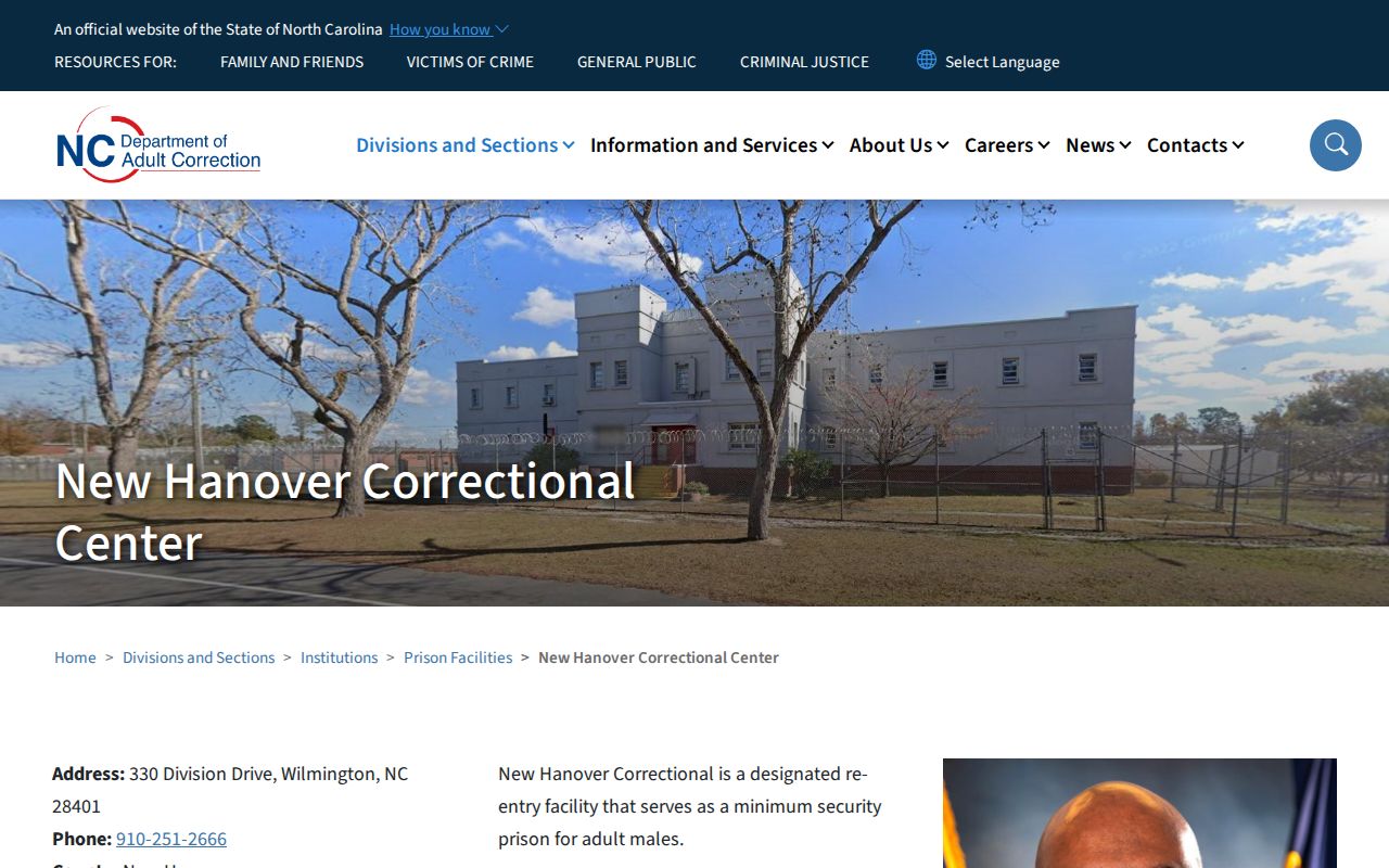 New Hanover Correctional Center state prison release information