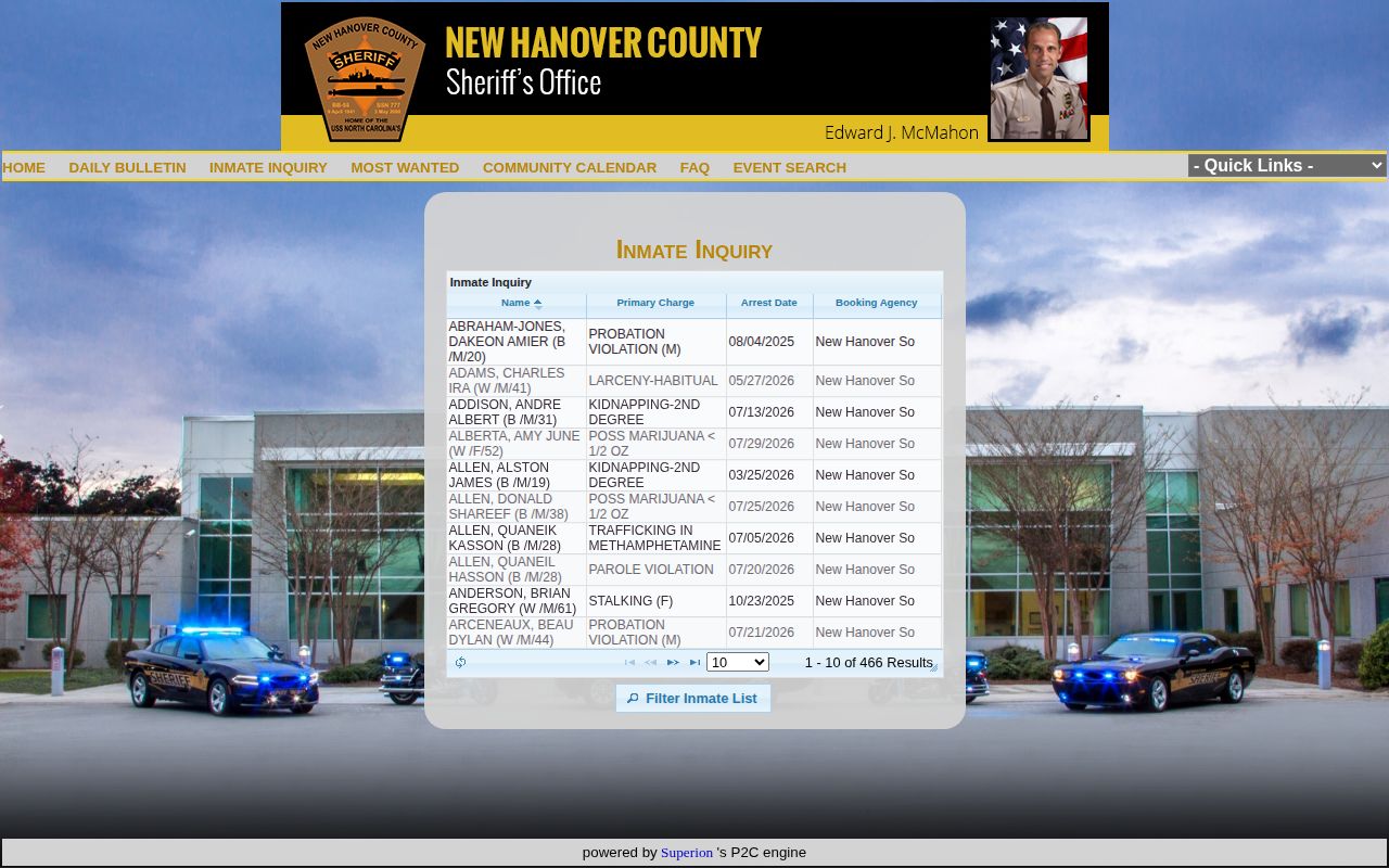 New Hanover County released inmate P2C inquiry