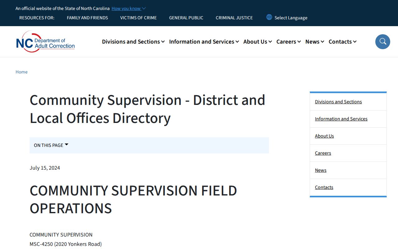 NC DAC Community Supervision office directory for New Hanover County